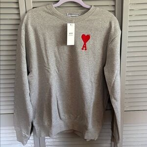 Designer Lux Gray Crewneck Sweater with Red Heart Logo